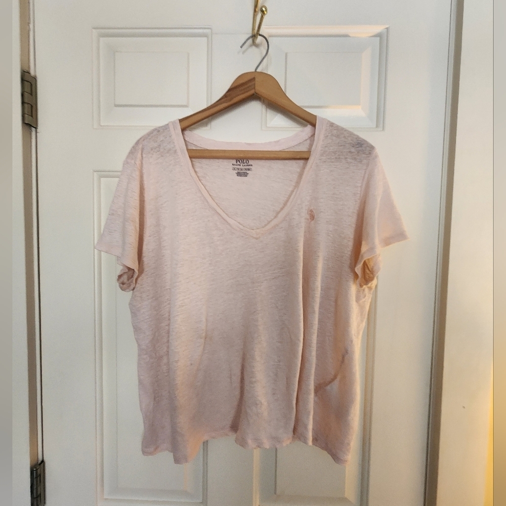 Polo Ralph Lauren Tshirt Pink Size Xl Classic Preppy Linen